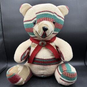 Vintage NAVAJO WOOL Teddy Bear American Indian Aztec Blanket Conch Southwest 16"